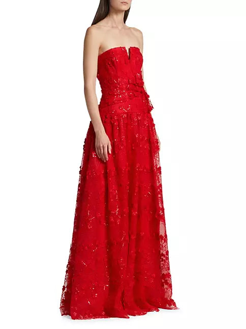 Celia Embroidered Strapless Gown