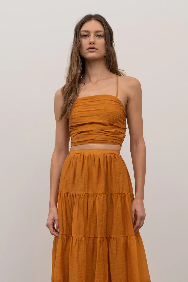SLEEVELESS RUCHED CROP TOP AND SKIRT
