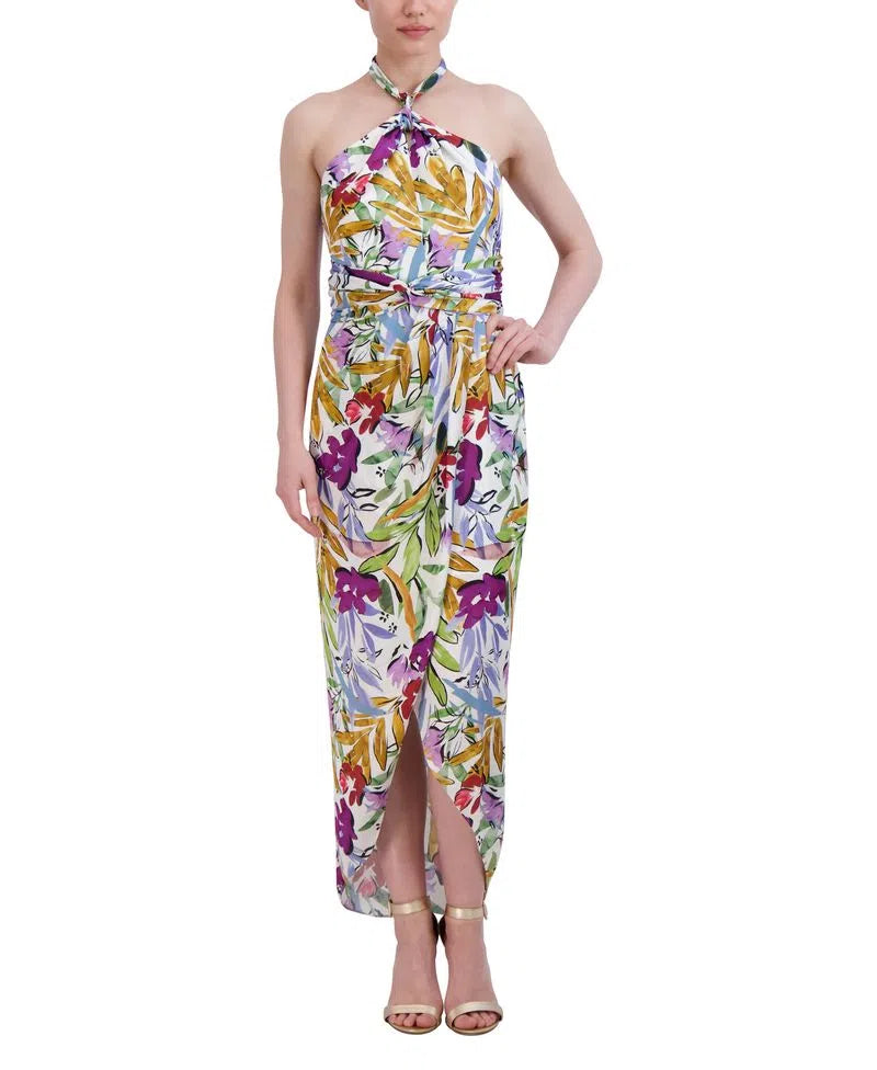 TROPICAL FLORAL HALTER DRESS