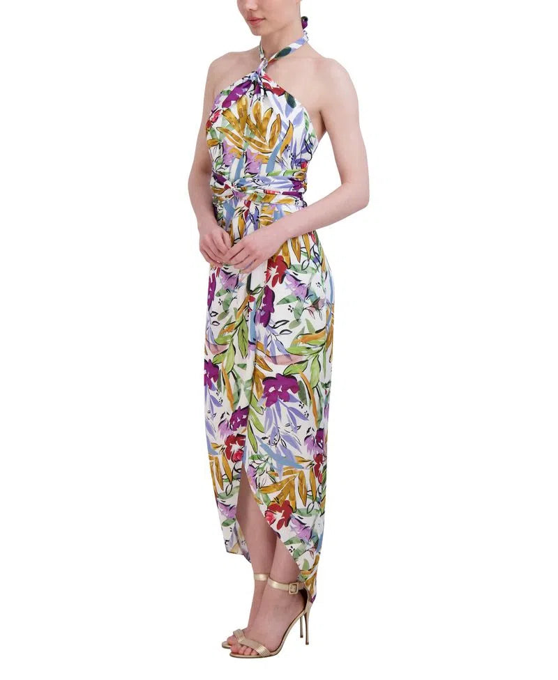 TROPICAL FLORAL HALTER DRESS