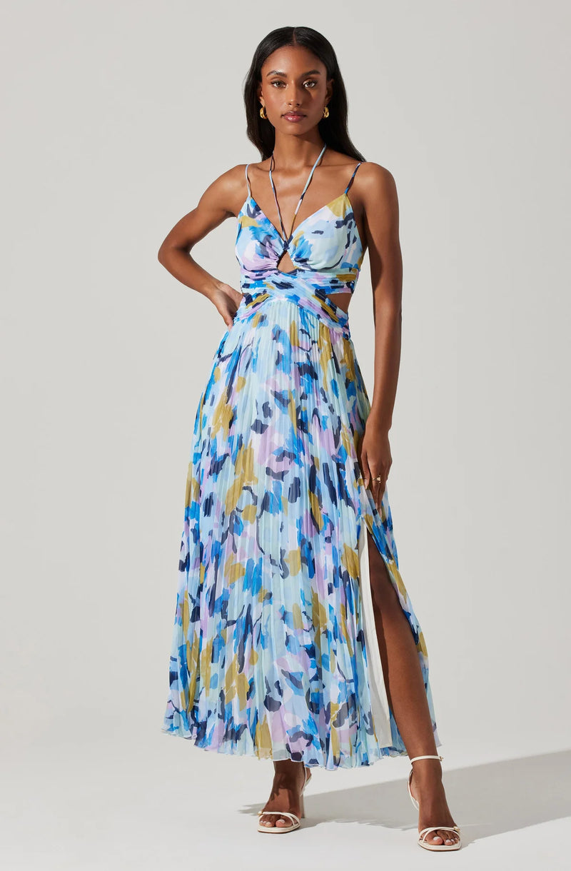 AQUATA FLORAL PLEATED MAXI DRESS