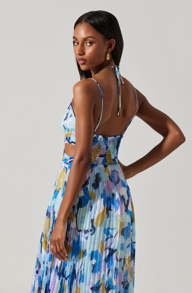 AQUATA FLORAL PLEATED MAXI DRESS