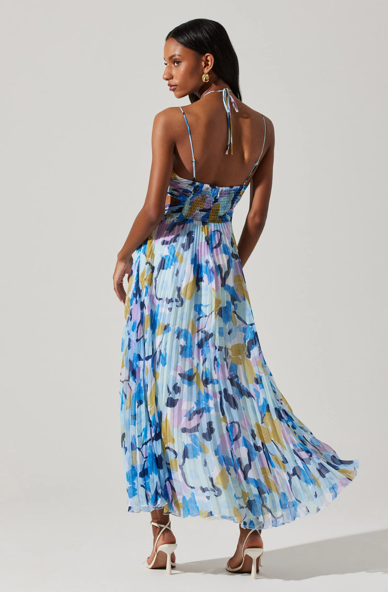 AQUATA FLORAL PLEATED MAXI DRESS