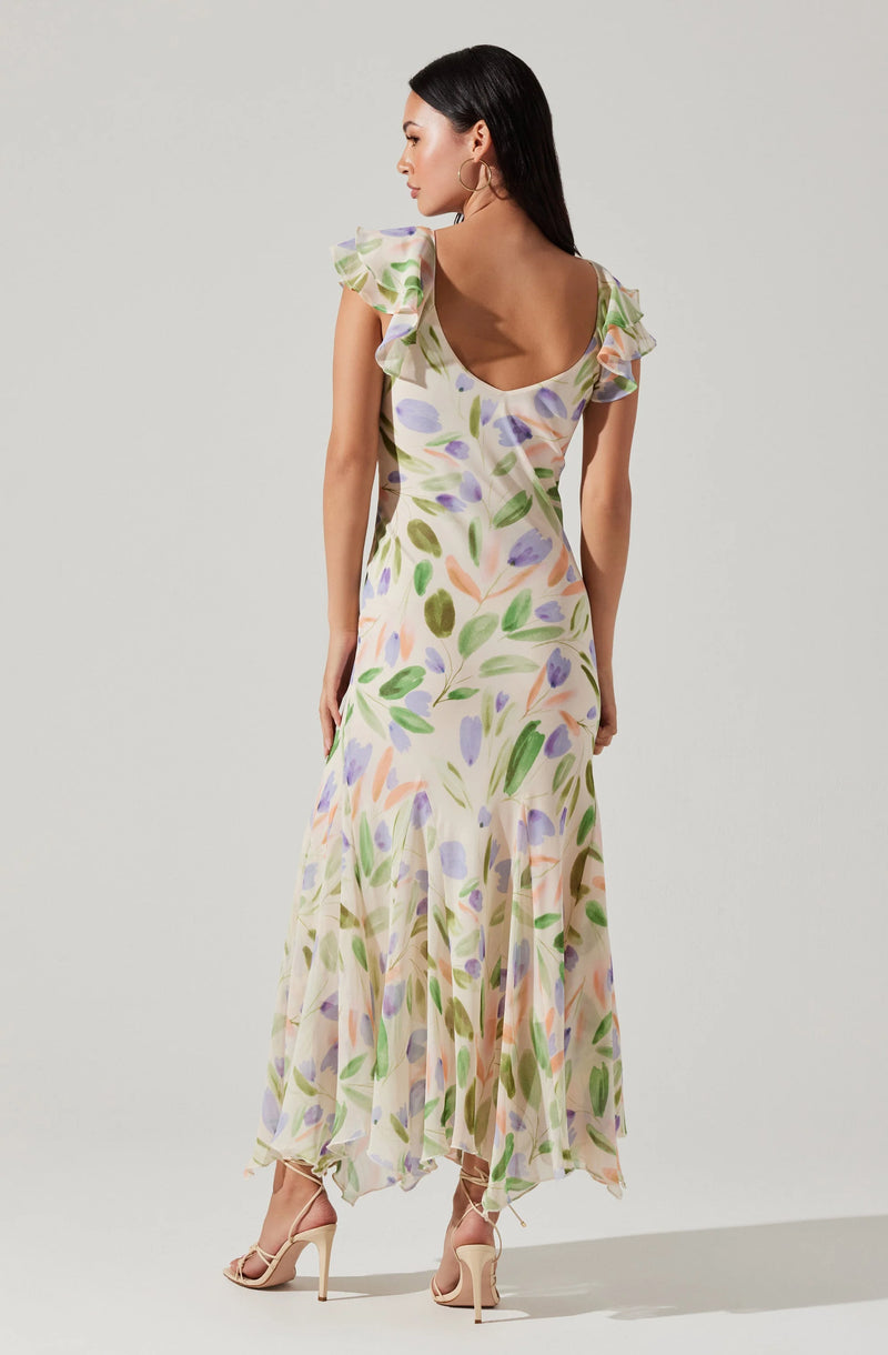 WISTERIA FLUTTER SLEEVE MAXI DRESS