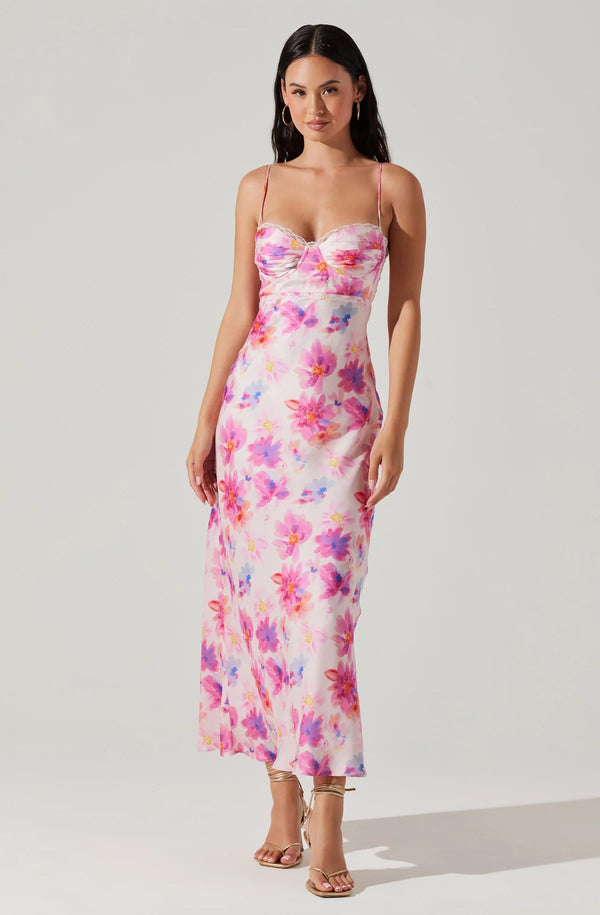 FLORIANNE FLORAL SATIN MAXI DRESS