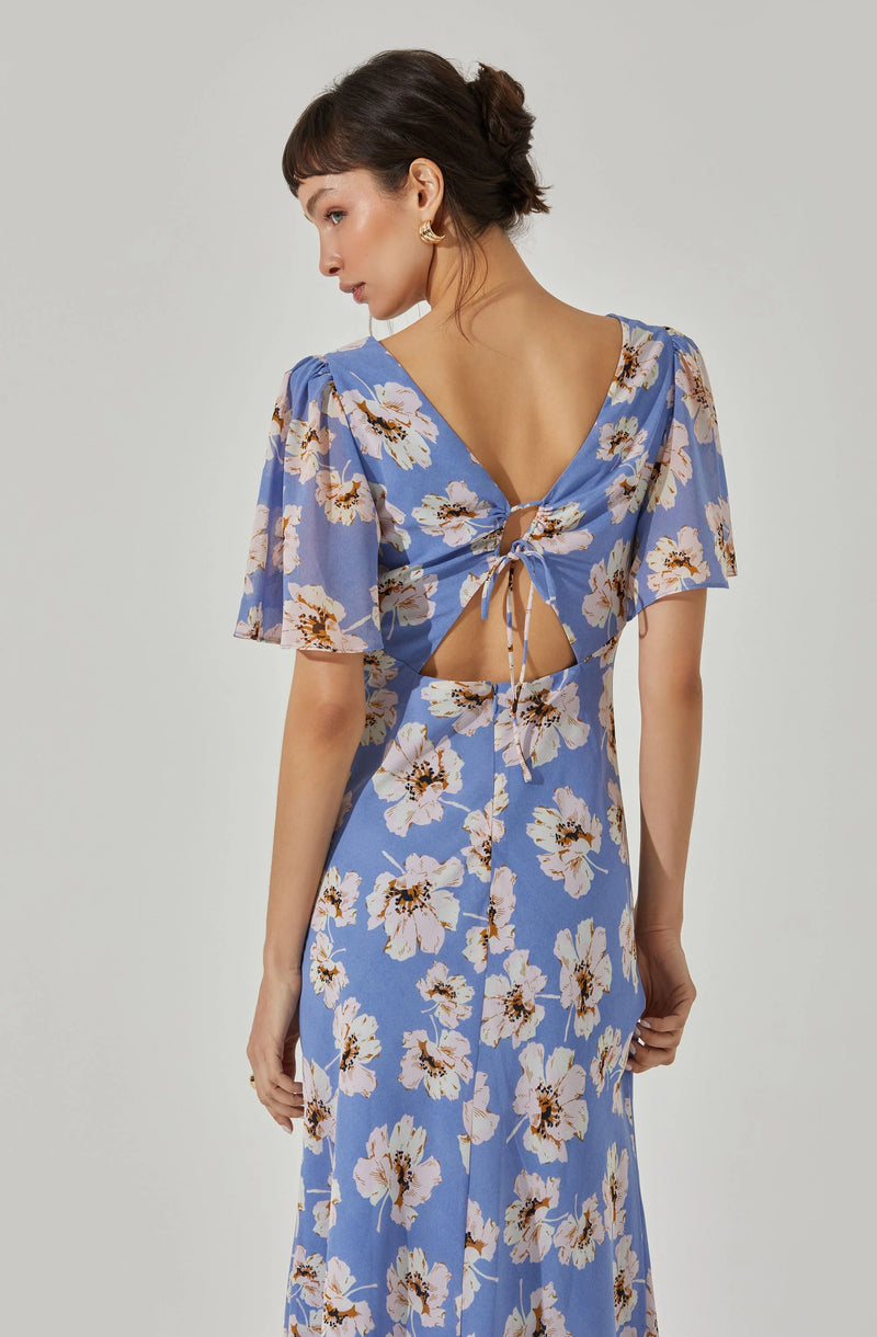 TIE BACK FLUTTER SLEEVE MIDI DRESS