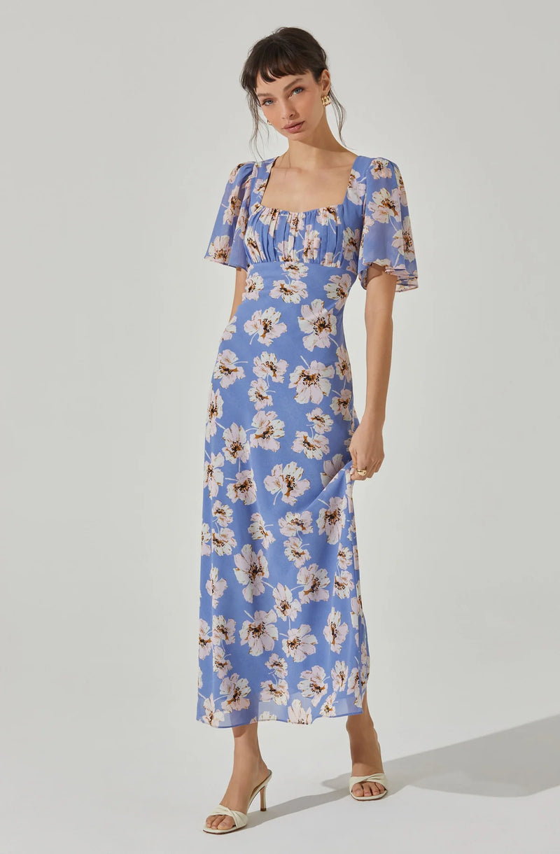 TIE BACK FLUTTER SLEEVE MIDI DRESS