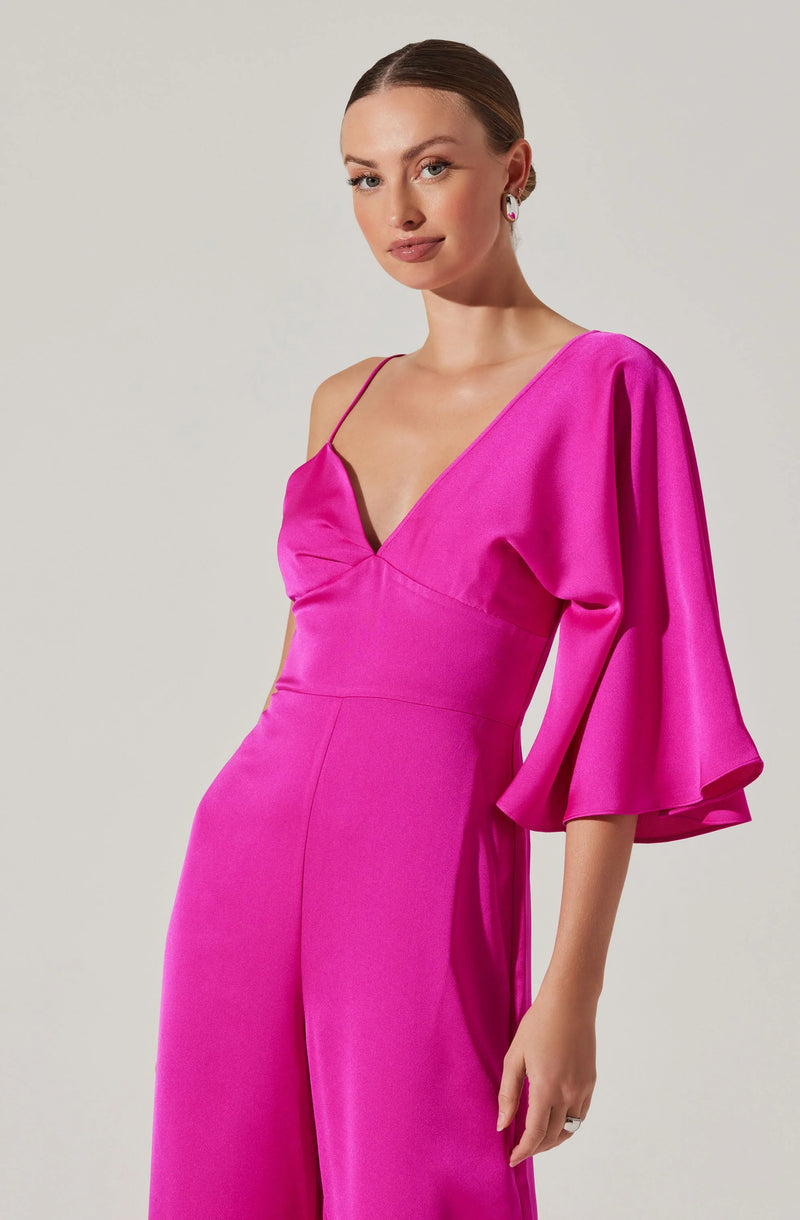 ONE SHOULDER SATIN JUMPSUIT