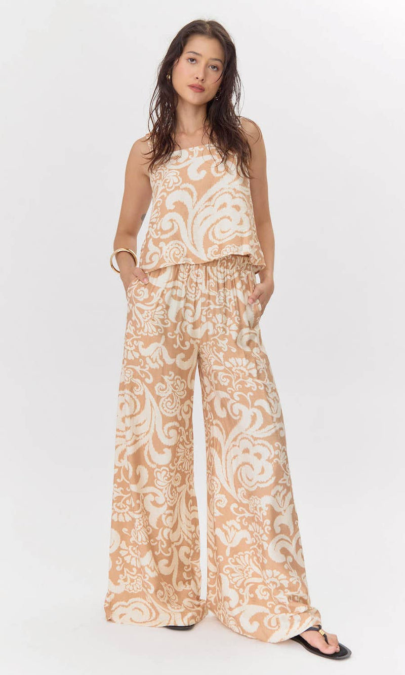 Demi Print Wide Leg Pull Over Pants