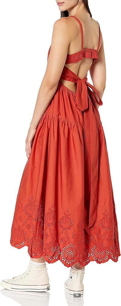 Eyelet Cutout Tie Back Midi Dress