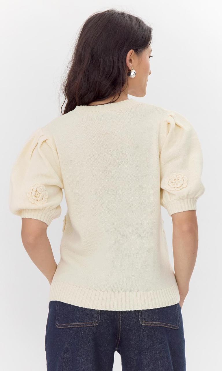 Bria Rosette Puff Sleeve Sweater