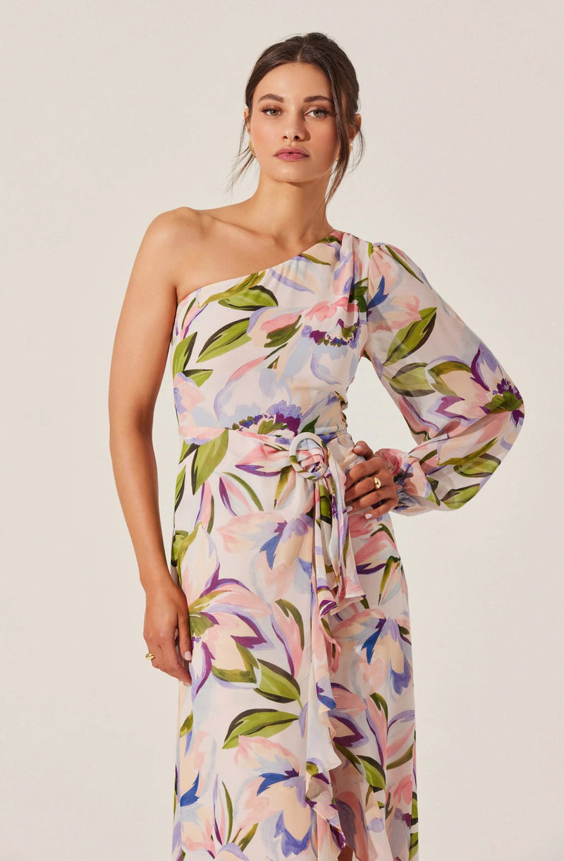 Sandersonia Floral One Shoulder Dress