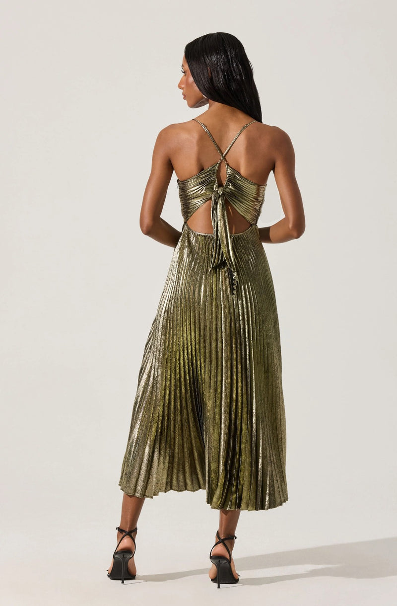 Blythe Metallic Pleated Midi Dress