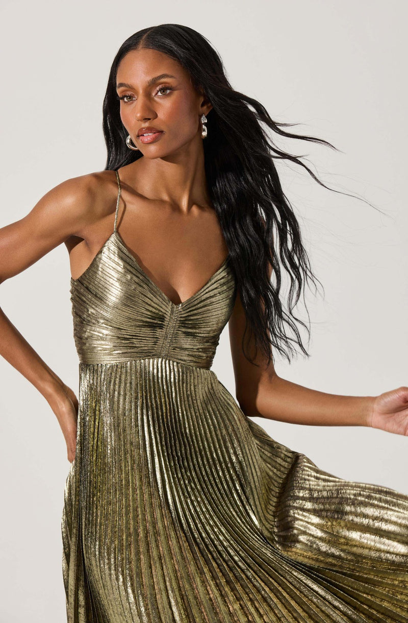 Blythe Metallic Pleated Midi Dress