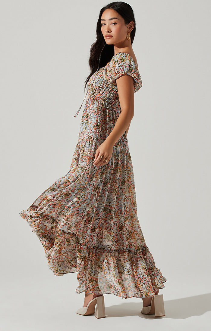 ROSELINE OFF SHOULDER FLORAL MAXI DRESS MULTI