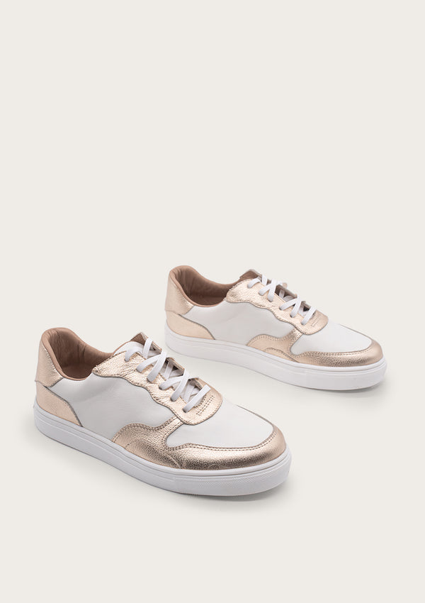 asscher contrast leather lace-up sneaker - Gold