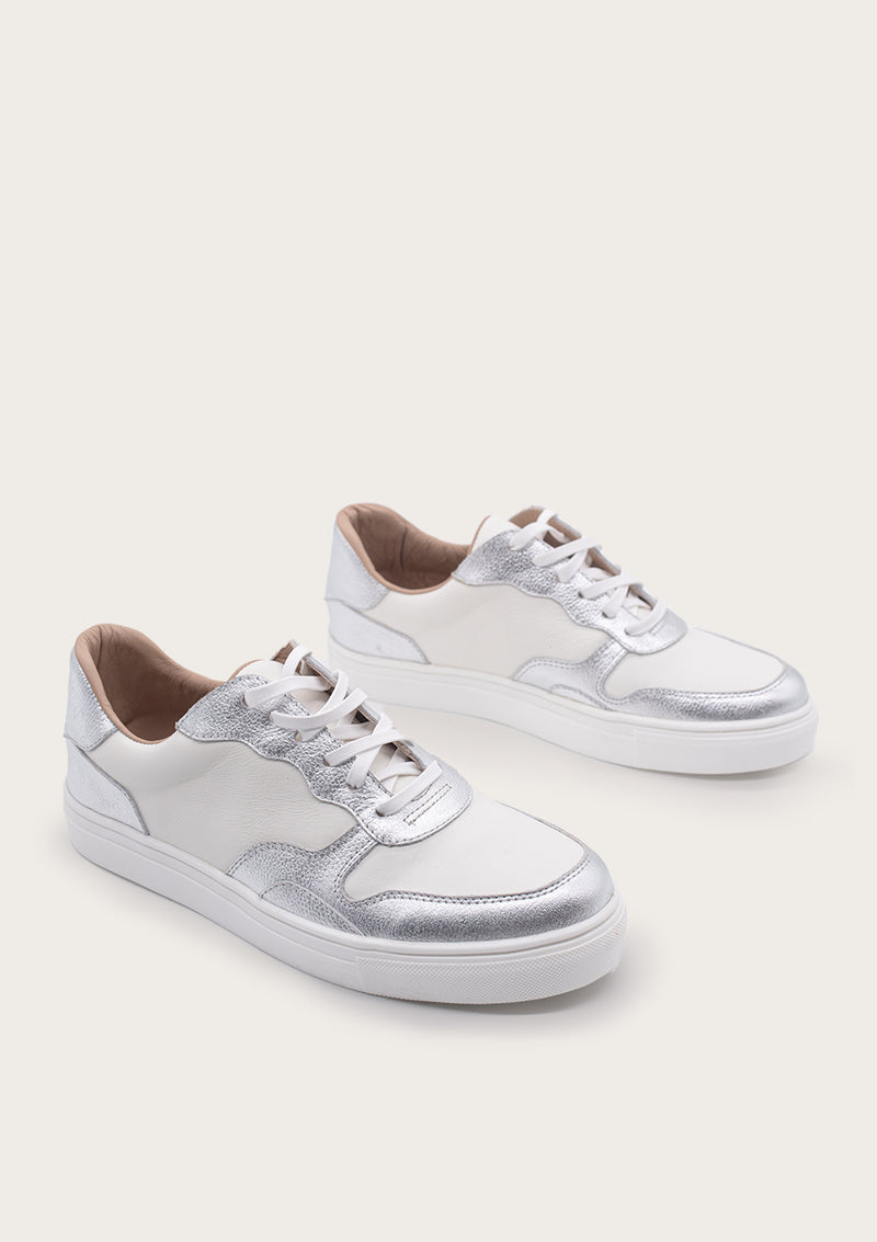 asscher contrast leather lace-up sneaker - Silver