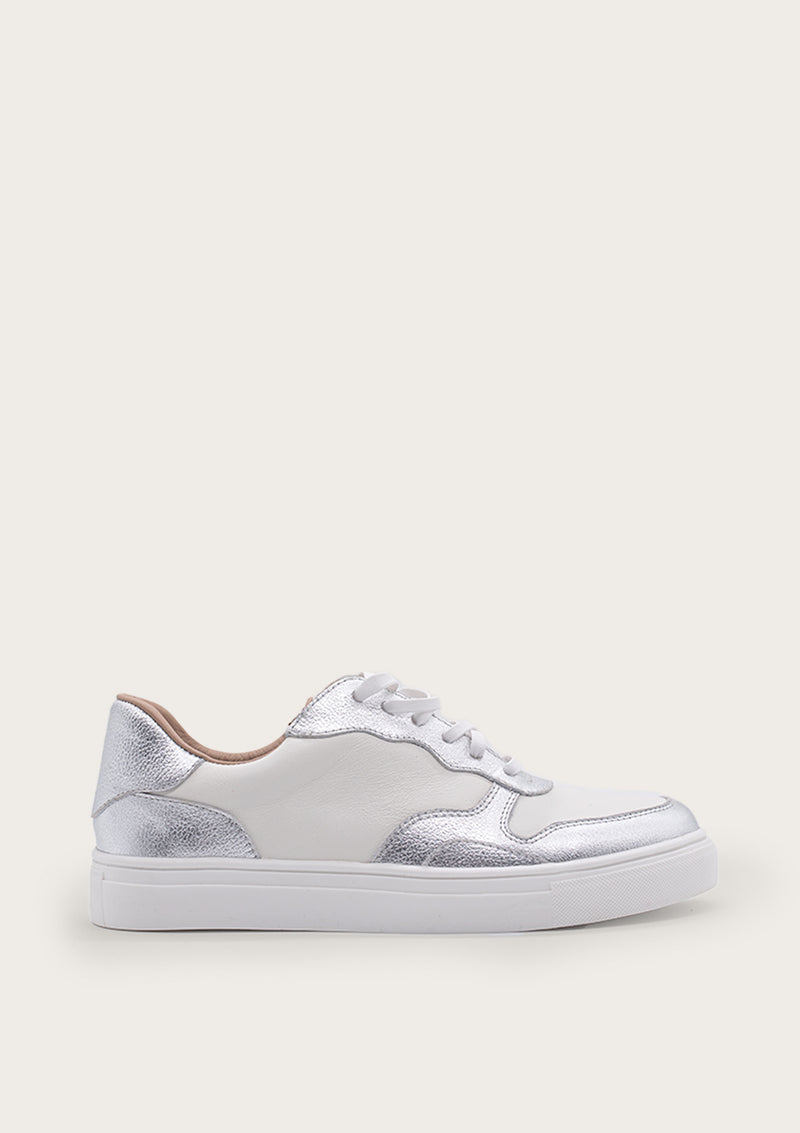 asscher contrast leather lace-up sneaker - Silver