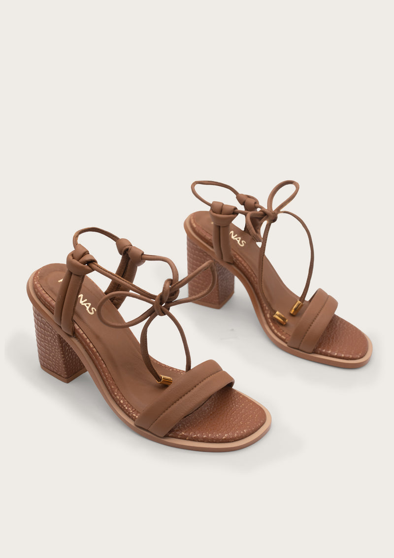 Calavi Strappy Ribbon Sandal - Coffee