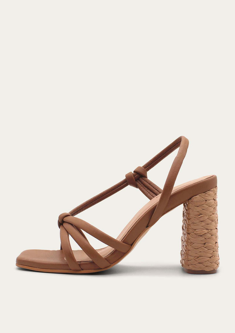 San Jose Strappy Raffia Heel - Coffee