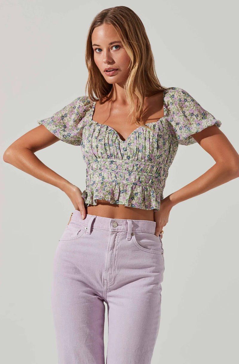LEIGH FLORAL PLEATED PUFF SLEEVE TOP