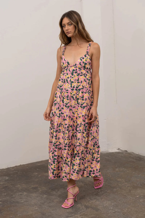 Floral Print Sleeveless Cut-Out Midi Dress