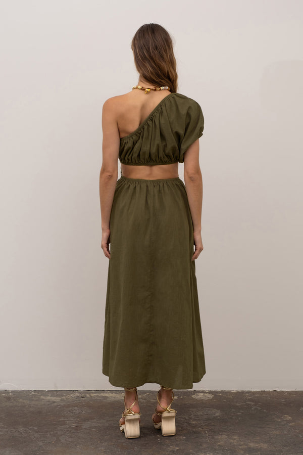 One Shoulder Dolmen Midi Dress