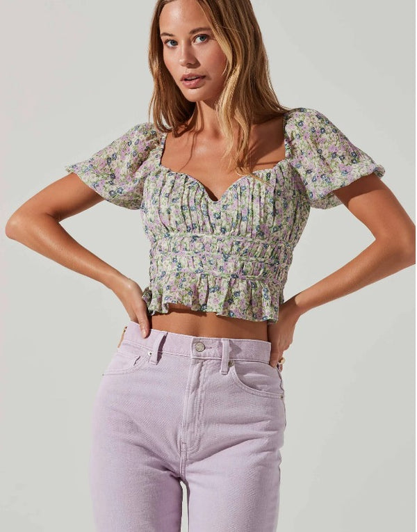 LEIGH FLORAL PLEATED PUFF SLEEVE TOP