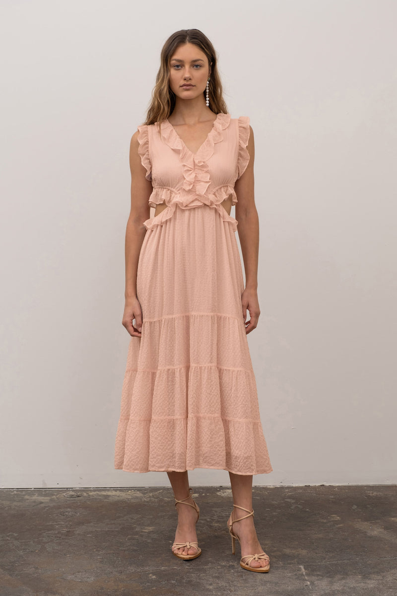 Ruffle Tiered Midi Dress In Peach